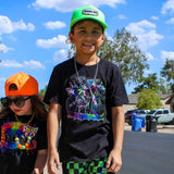 Neon Dirtbiker Tee, Black  (Baby, Kids, Adult)