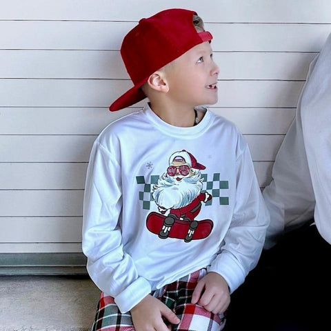 Santa Skater LS Shirt, White (Infant, Toddler, Youth, Adult)