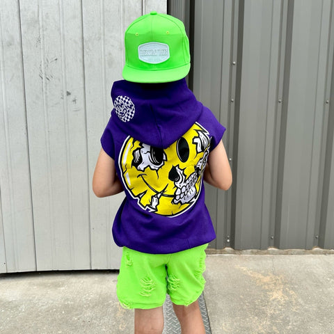 *Happy Skull Fleece Muscle Tank, Purple  (Toddler, Youth, Adult)