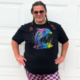 Neon Dolphin Tee, Black  (Baby, Kids, Adult)