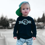 Happy Checks Tee or LS Shirt, Black (Infant, Toddler, Youth, Adult)