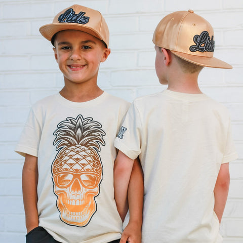 Gold Pineapple Skull Tee, Natural  (Infant, Toddler, Youth, Adult)