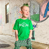 Happy Checks Tee or LS Shirt, Green  (Infant, Toddler, Youth, Adult)