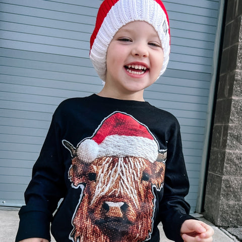 Cow Santa Long Sleeve Shirt, Black  (Infant, Toddler, Youth, Adult)