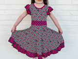 (BAMBOO)  Girly Checks RAVEN Twirl Dress, (Kids)