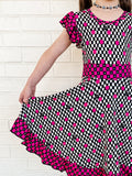 (BAMBOO)  Girly Checks RAVEN Twirl Dress, (Kids)