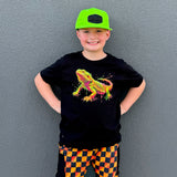 Neon Bearded Dragon Tee, Black  (Baby, Kids, Adult)