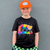 Neon Red Panda Tee, Black  (Baby, Kids, Adult)