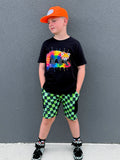 Neon Red Panda Tee, Black  (Baby, Kids, Adult)