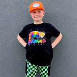 Neon Red Panda Tee, Black  (Baby, Kids, Adult)