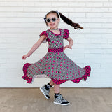 (BAMBOO)  Girly Checks RAVEN Twirl Dress, (Kids)
