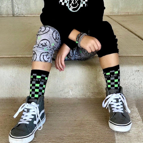 Green/Black/Grey Checkerboard Socks (Infant, Toddler Youth)