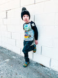 Zombie Skater Raglan, Grey/Blk  (Infant, Toddler, Youth, Adult)