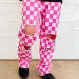 Checker Denim Pants, Pink