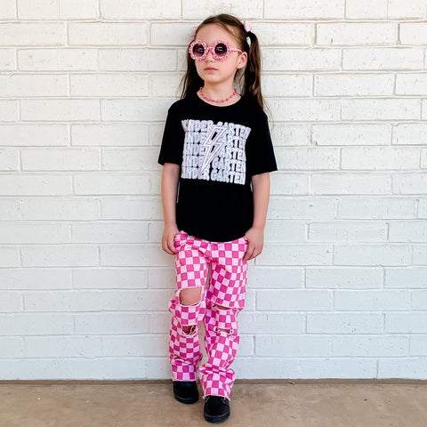 Checker Denim Pants, Pink – Micro Me Shop