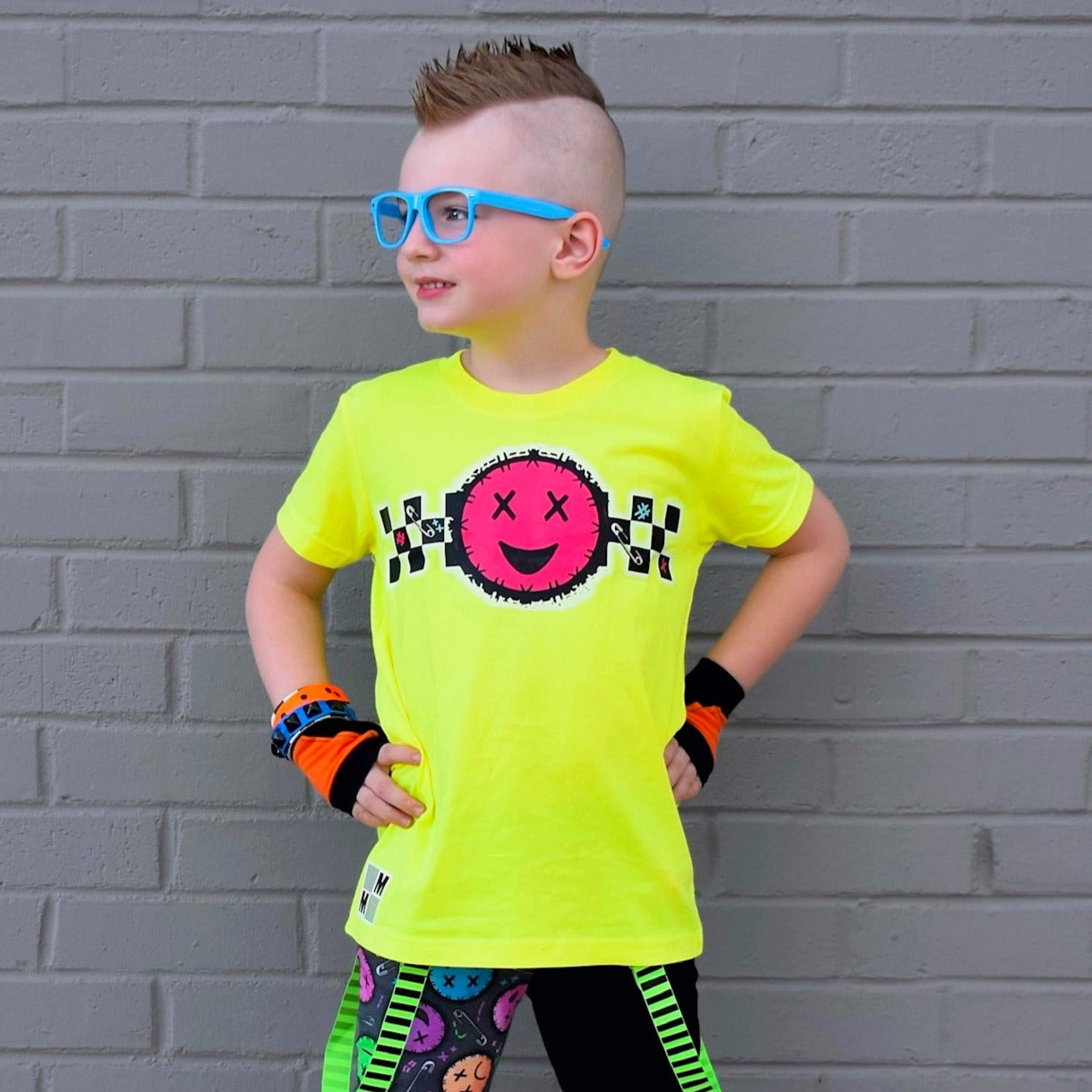 Smiley Checks Tees, Neon Yellow Adult S / Black, image size:1220x1220