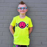 Smiley Checks Tees, NEON YELLOW