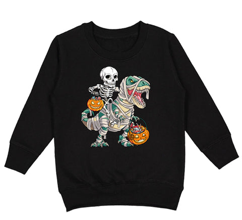 Mummy Dino Crew Sweatshirt, Black (Toddler, Youth, Adult)