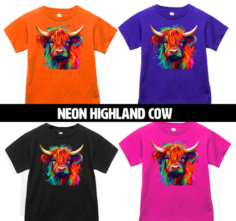 Neon Highland Cow Tees, (Multiple Options)