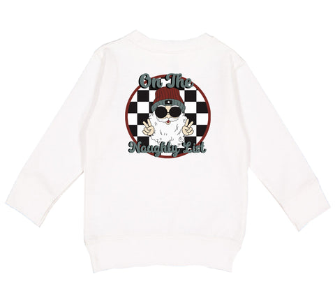 Naughty List Crew Sweatshirt, White (Toddler, Youth, Adult)