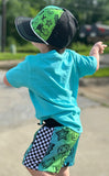 Bright Green Checker ETHAN SWIM Shorts (Toddler-Youth)