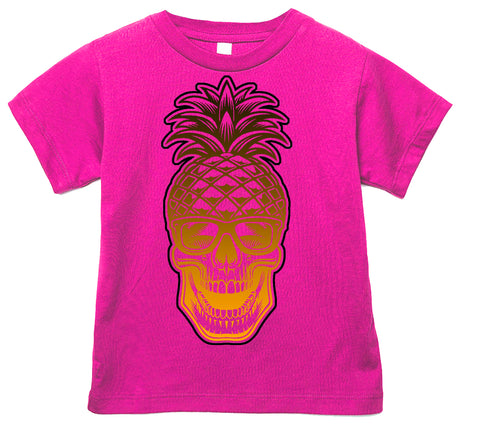 Gold Pineapple Skull Tee, Hot Pink (Infant, Toddler, Youth, Adult)