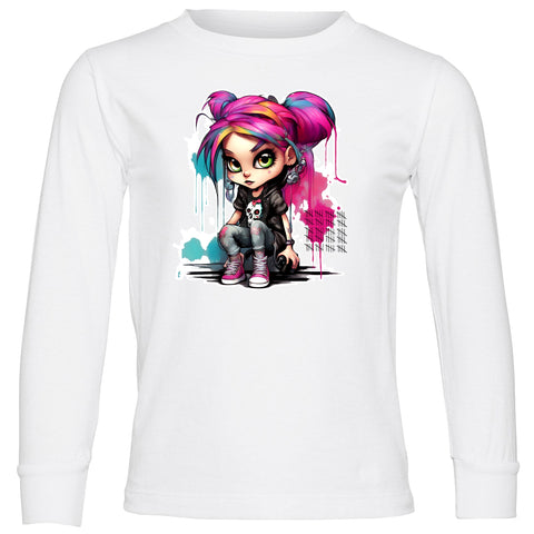 100 Days of School PUNK GIRL LS Shirt, White (Toddler, Youth, Adult)