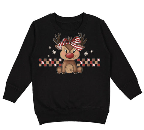 Girly Reindeer Crew Sweatshirt, Black  (Toddler, Youth, Adult)
