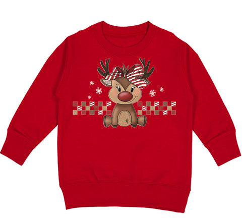 Girly Reindeer Crew Sweatshirt, Red  (Toddler, Youth, Adult)