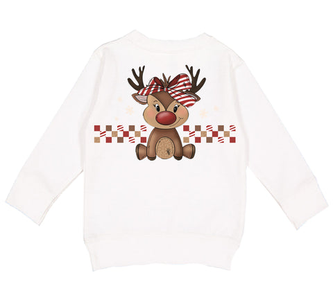 Girly Reindeer Crew Sweatshirt, White  (Toddler, Youth, Adult)