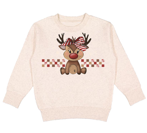 Girly Reindeer Crew Sweatshirt, Natural (Toddler, Youth, Adult)