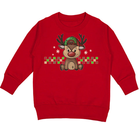 Reindeer Boy Crew Sweatshirt, Red (Toddler, Youth, Adult)
