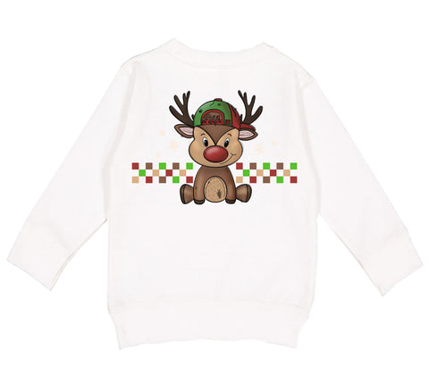 Reindeer Boy Crew Sweatshirt, White (Toddler, Youth, Adult)