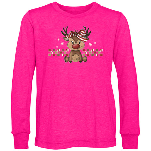 Girly Reindeer LS Shirt, Hot Pink (Infant, Toddler, Youth, Adult)
