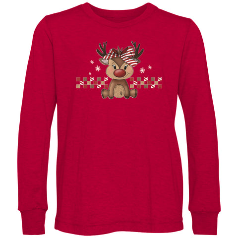 Girly Reindeer LS Shirt, Red (Infant, Toddler, Youth, Adult)