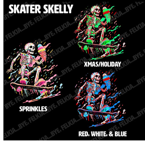 Skater Skelly, (Hoodies, Tees & Long Sleeves)