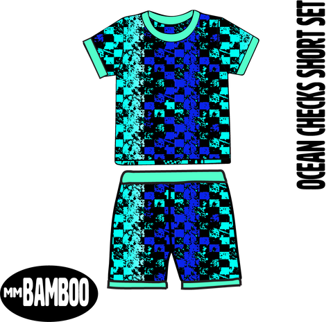 BAMBOO Short Set  (2 pc), Ocean Checks Print