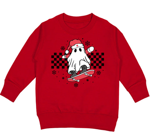 XMAS Ghost Crew Sweatshirt, Red  (Toddler, Youth, Adult)
