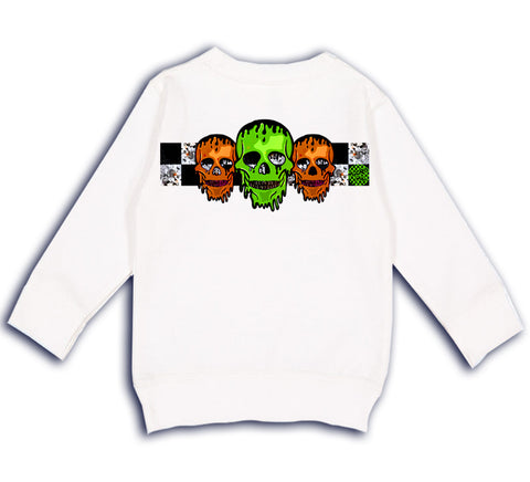 Spooky Skulls Crew Sweatshirt, White (Toddler, Youth, Adult)