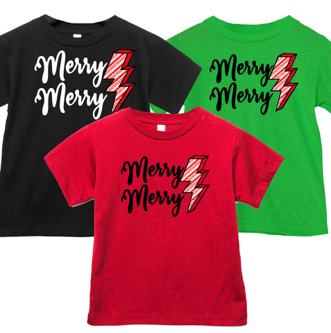 Merry Merry Bolt Tees, (Baby, Kids, Adult)