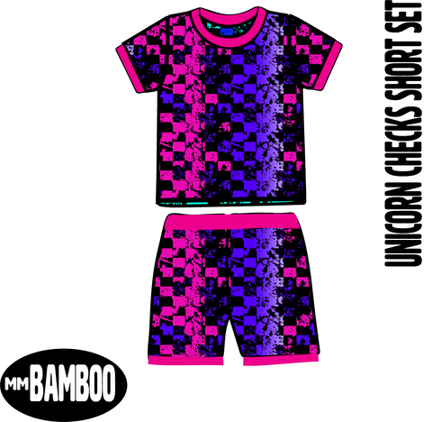 BAMBOO Short Set  (2 pc), Unicorn Checks Print