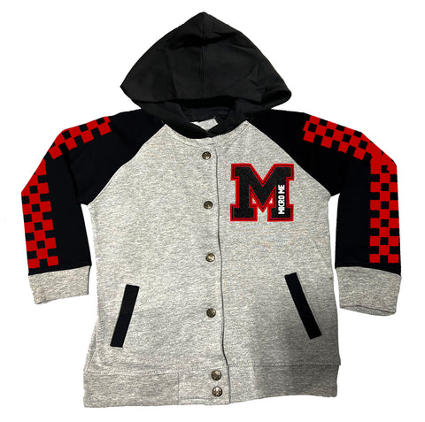 Varsity Faux Chenille Jacket, Grey/Blk/Red (Infant, Toddler, Youth)
