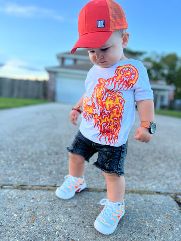 Flaming Moto Tee or Tank, white  (Infant, Toddler, Youth, Adult)