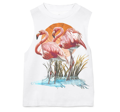 2 FLAMINGOS Muscle Tank, White (Infant, Toddler, Youth, Adult)