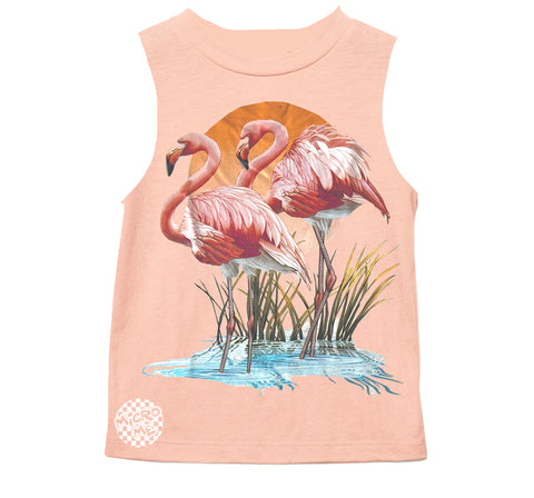 2 FLAMINGOS Muscle Tank, Peach  (Infant, Toddler, Youth, Adult)