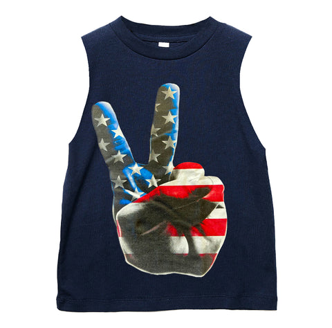 Peace Muscle Tank, Navy (Toddler, Youth, Adult)