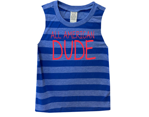 All American Dude Muscle Tank, Royal Stripe(Toddler, Youth)