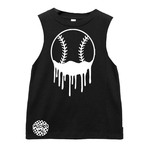 Baseball Drip Muscle Tank, Blk  (Infant, Toddler, Youth, Adult)