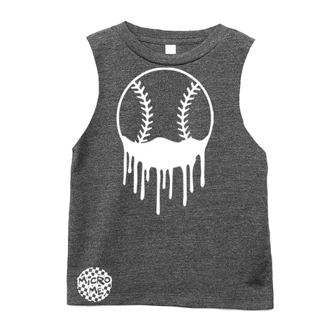 Baseball Drip Muscle Tank, Dk.Heather (Infant, Toddler, Youth, Adult)