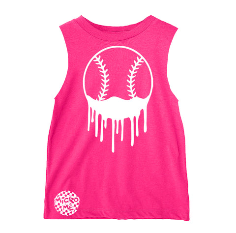 Baseball Drip Muscle Tank, Hot Pink (Infant, Toddler, Youth, Adult)